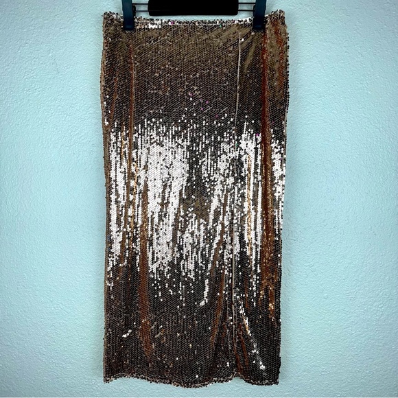 Nasty Gal Rose Gold Sequin Split Thigh Midi Skirt - Picture 2 of 12